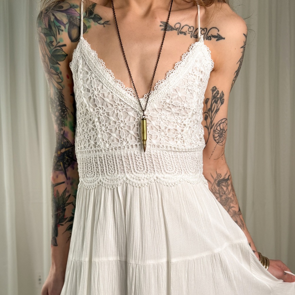 White Crochet Maxi Dress Justify NWT Boho Bridal Spring Size Medium‎ - Picture 5 of 7